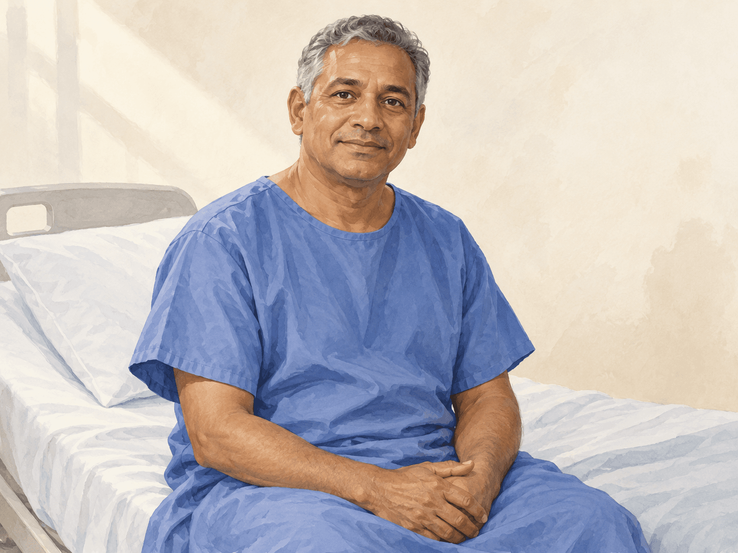 Sam sitting on a hospital bed
